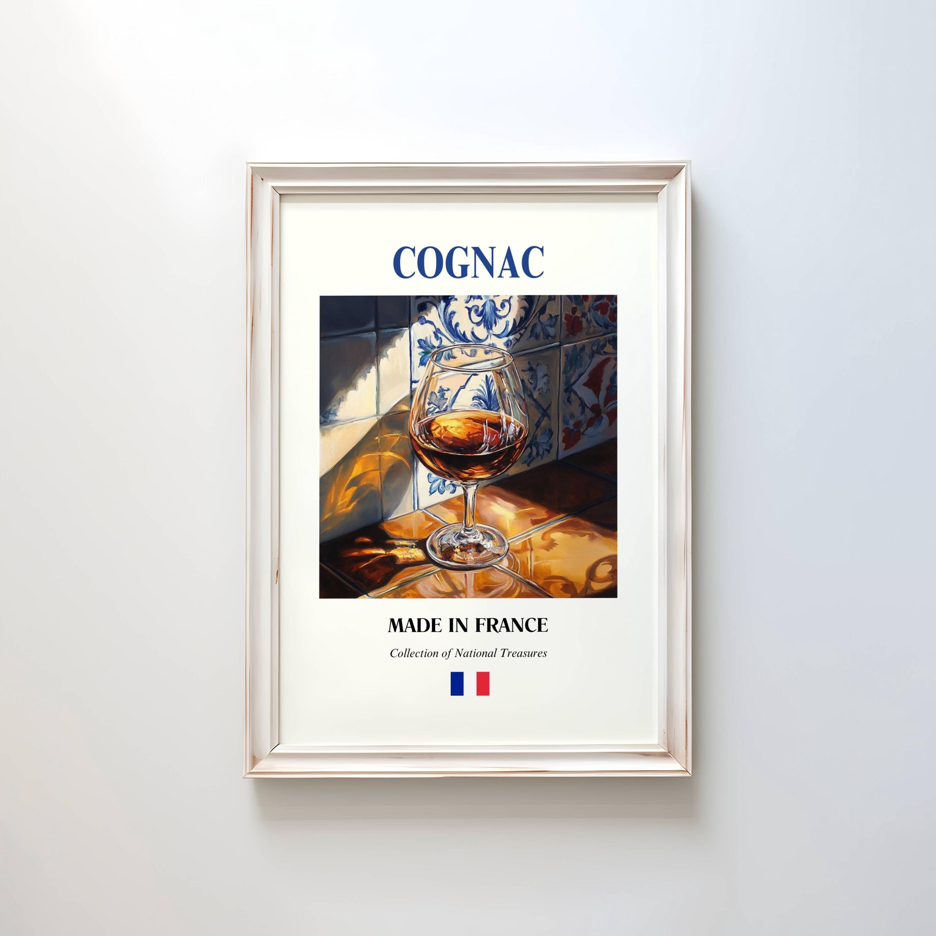 Póster de coñac, arte mural de bebida tradicional francesa, decoración de cocina y cafetería, regalo perfecto para amantes de la comida, impresión de coñac