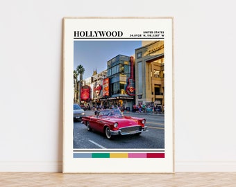 Hollywood Poster, Hollywood Print, Hollywood Art, Hollywood Travel Poster, Hollywood Wall Decor, Hollywood Custom City Gift Hollywood