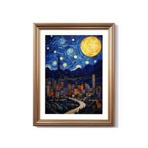 Los Angeles Van Gogh-Inspired Digital Painting, Los Angeles Travel Print, Los Angeles Poster, Los Angeles Decor, Los Angeles Van Gogh Style