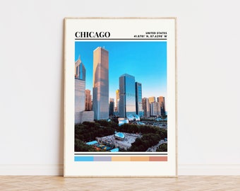 Poster di Chicago, Chicago Print, Chicago Art, Chicago Travel Poster, Chicago Wall Decor, Chicago Gift, Custom City Print, Illinois