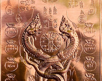 Tarjeta amuleto Naga de oro rosa: Talismán de la serpiente tailandesa - Suerte y protección