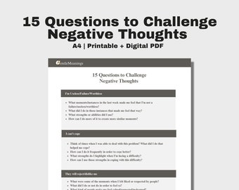 15 Questions to Challenge Negative Thought Challenging Worksheet Anxiety Worksheet CBT Therapy Challenge Automatic Negative Thoughts