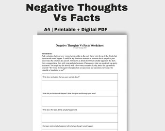 Anxiety Worksheet | Negative Thoughts Worksheet | Positive Thinking | Instant Download