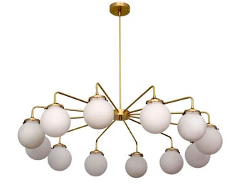 1950's Mid Century 12 Light Globe Mid Century Brass Sputnik chandelier light Fixture