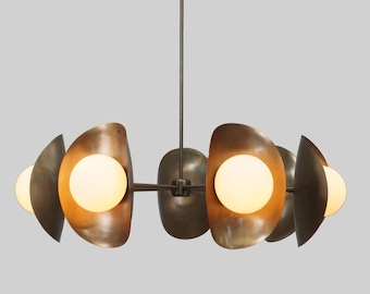 1950's Mid Century Stilnovo Style Globe Sputnik Brass Chandelier Pendant Light Fixture