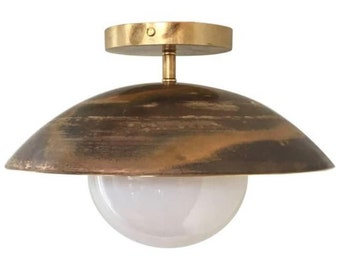 1950's Mid Century 1 Light Sasco Semi-Flush Mount Brass Light Fixture