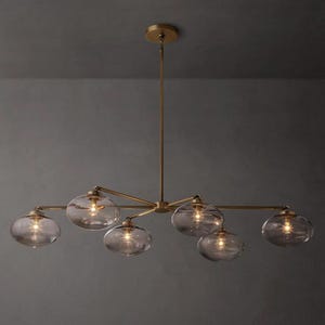 1950&#39;s Mid-Century Modern Brass Chandelier 6 Lights Mobile Round Chandelier-Pendant Light Sputnik Chandelier