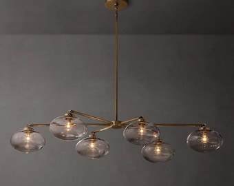 1950's Mid-Century Modern Brass Chandelier 6 Lights Mobile Round Chandelier-Pendant Light Sputnik Chandelier
