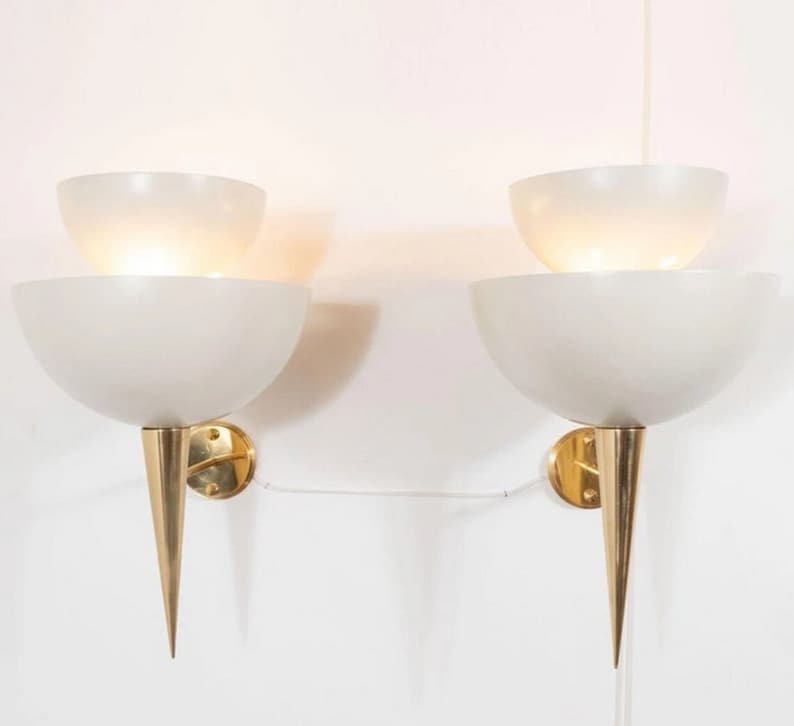 Pair of Metal Cup Sconces Italian Stilnovo Style Mid Century Wall Lights Lamps Fixture White 4 Light image 5