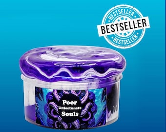Poor Unfortunate Souls, DIY Avalanche slime with lava rocks, Little Mermaid themed slime, metallic purple and black coated clear slime, asmr