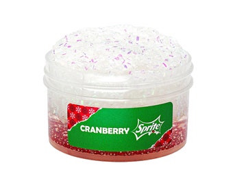 Cranberry Sprite slime, seed bead plus bingsu base, coated clear slime, iridescent bingsu, crunchy slime, smells like Cranberry sprite, fall