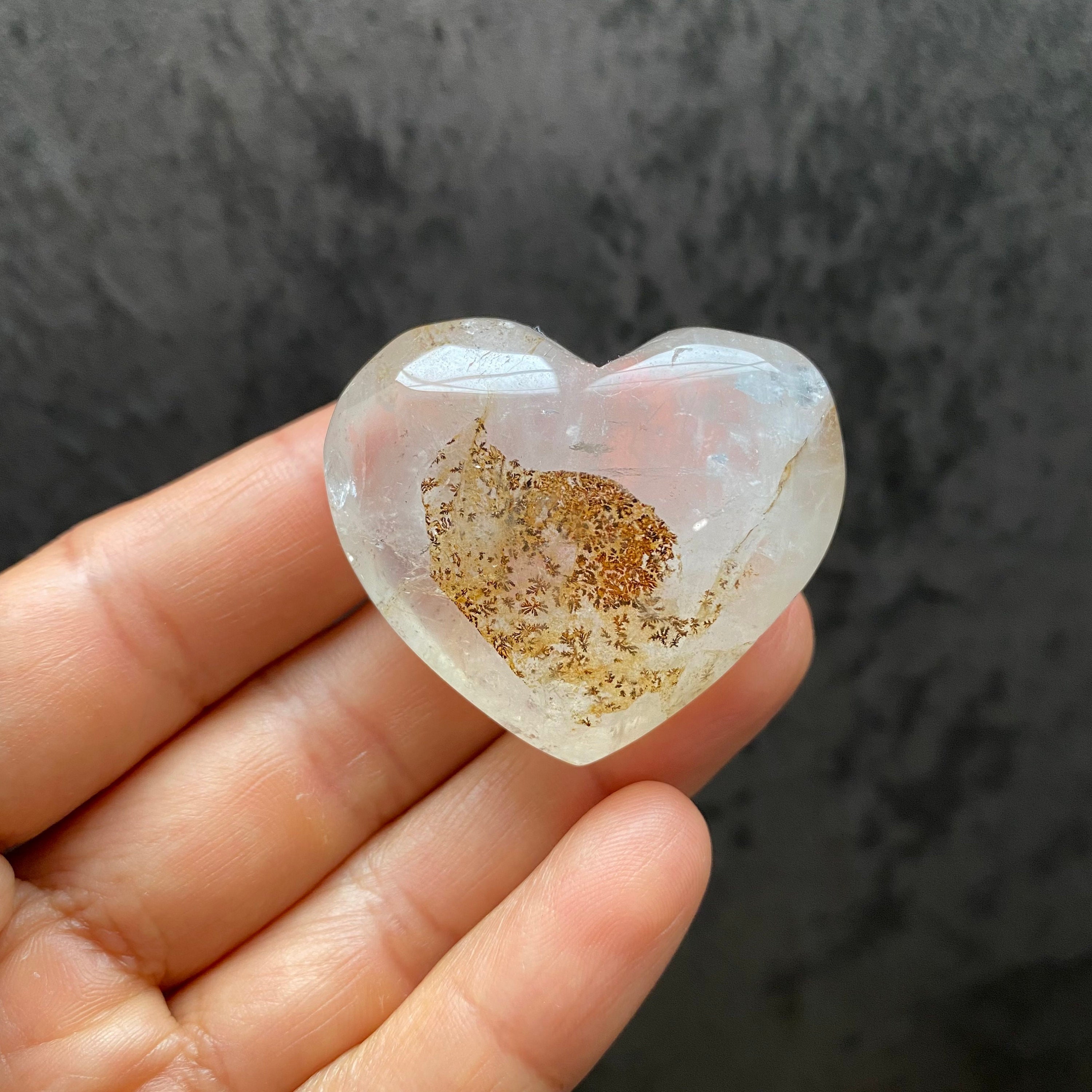 Beautiful Dendritic Quartz Heart Carving