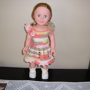 Crochet Doll Dress and Shoes: Multi-Color Outfit for 18&quot; Dolls