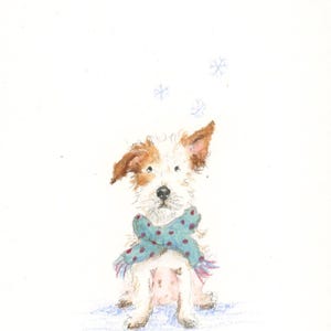 Carte postale de chien des neiges débraillé peinte à la main