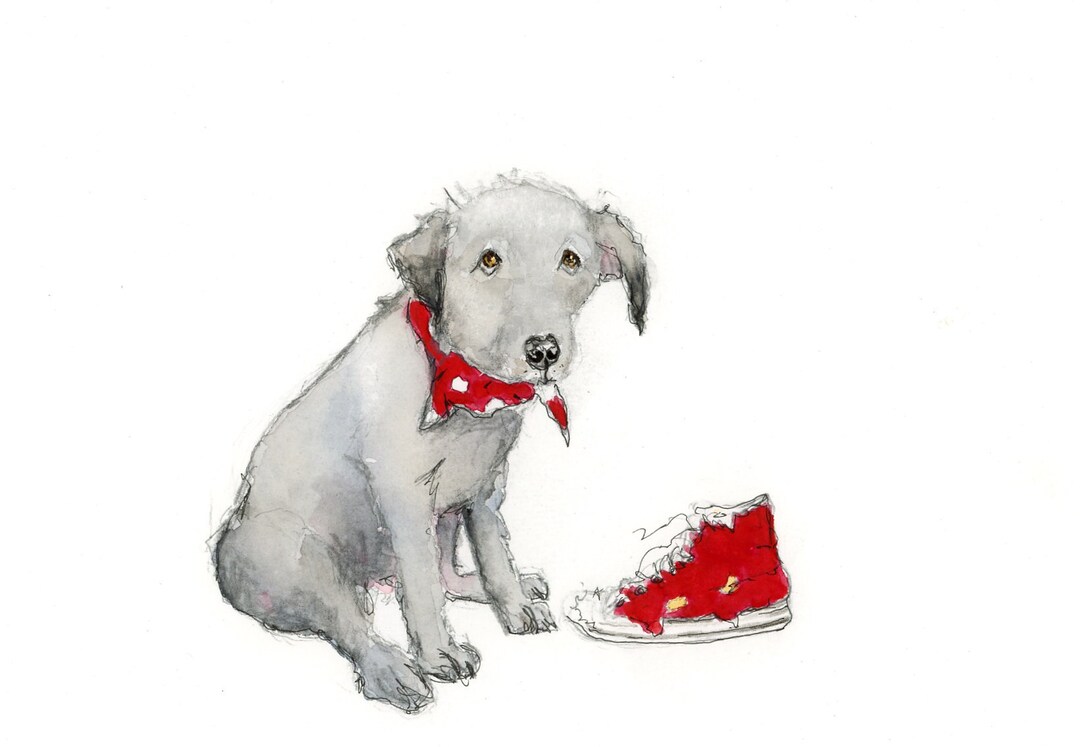 Dog and Chewed Shoe Original Art Etsy