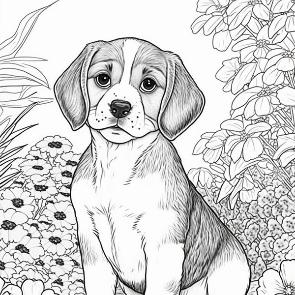 Puppy Coloring Book Pages for Boys & Girls - Afdrukbare kleurplaten - 5 ontwerpen van schattige honden