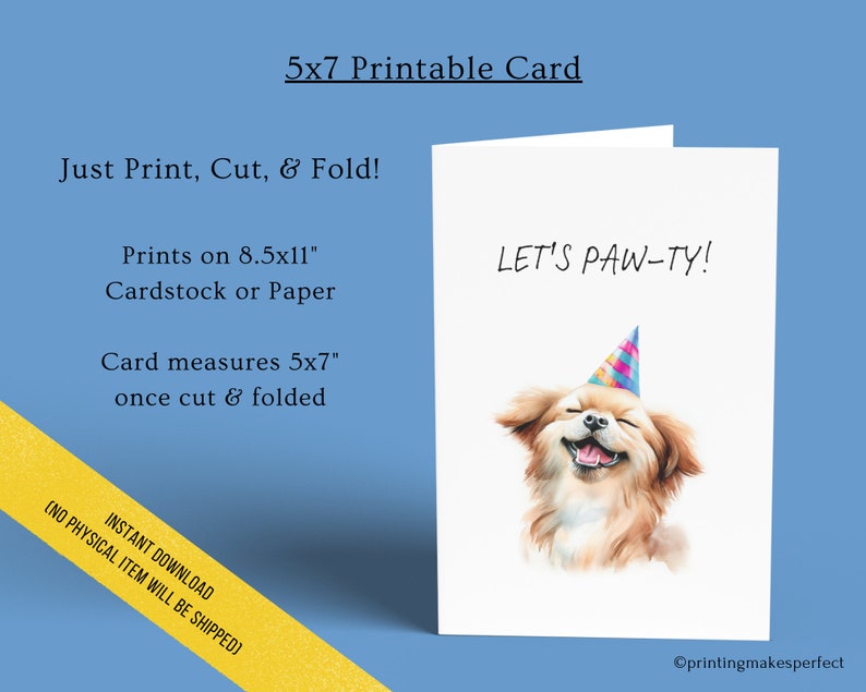 Printable Dog Birthday Card, 5x7 Instant Digital Download, Adorable ...