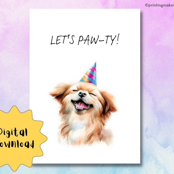 Printable Dog Birthday Card, 5x7 Instant Digital Download, Adorable & Cute Puppy Celebration Card, Includes Envelope Template