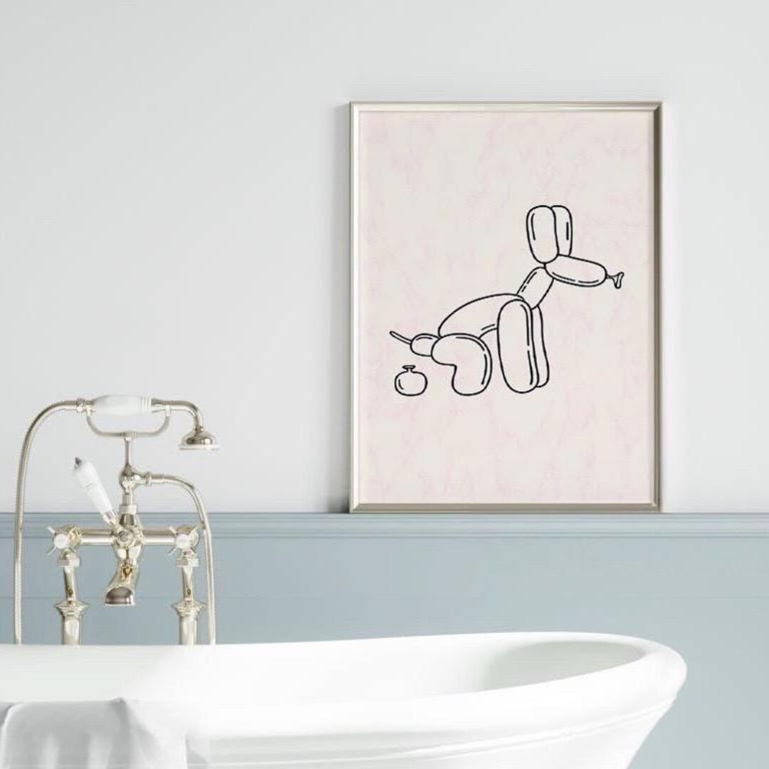 Cute Dog Pooping Art Print, Bathroom Humor Wall Art, Minimalist Wall Decor, Retro Y2K Aesthetic ...