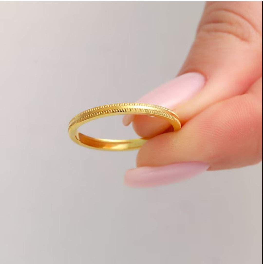 2mm Gold Milgrain Wedding Band Comfort Fit Dome Wedding Ring - Etsy