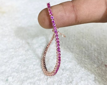 14k gold Pink Sapphire Tennis Bracelet, dainty Bracelet / Natural Pink Sapphire Bracelet, Thin Stacking Bracelet,wedding Bracelet for her