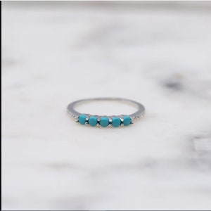 Natural Turquoise Wedding Band, Turquoise Half Eternity Band, Silver Turquoise Stacking Band, Vintage Ring, Gift For Her
