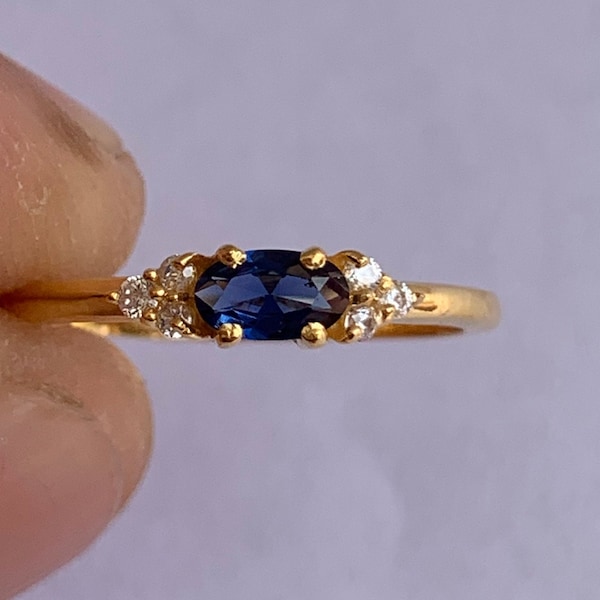 14k Gold Delicate Blue Sapphire Ring, Sapphire Engagement Ring, Genuine Sapphire Ring, Minimalist Jewelry, Birthstone Ring Gift for Her