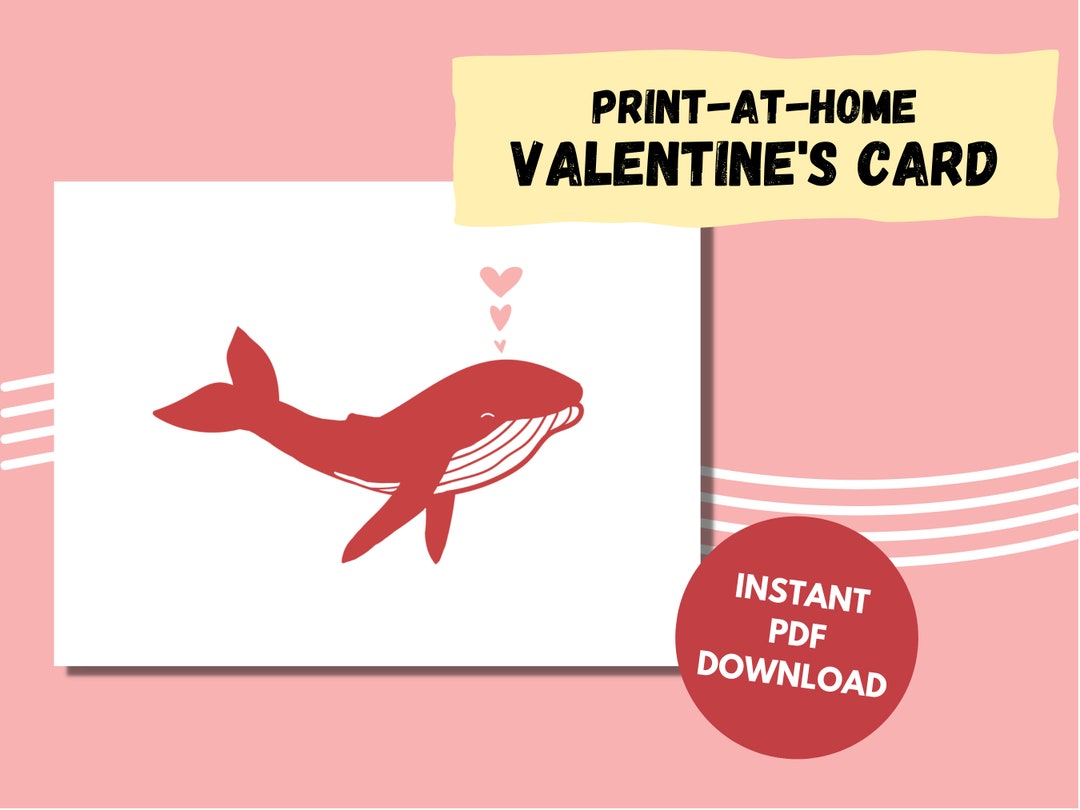 Whale Valentine Card Printable, Cute Whale, Galentine, Anniversary ...