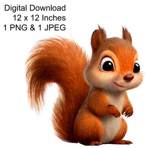 Squirrel PNG, JPG Clipart Digital Download, Sublimation Art Printable, Woodland Theme, Kids Room Decor, Instant Print, Wall Art