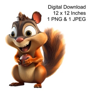 Brown Squirrel PNG, JPG Clipart Digital Download, Sublimation Art Printable, Forest Theme, Kids Room Decor, Instant Print, Wall Art, Acorns