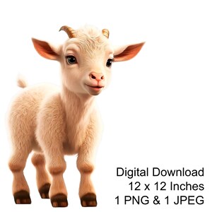 Cute Baby Goat PNG, JPG Clipart Digital Download, Sublimation Art Printable, Farm Theme, Kids Room Decor, Instant Print, Wall Art
