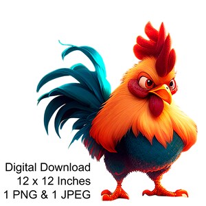 Rooster PNG, JPG Clipart Digital Download, Sublimation Art Printable, Farm Theme, Kids Room Decor, Instant Print, Wall Art