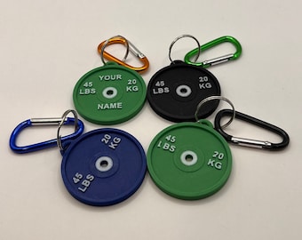 Anpassa din egen gymnyckelring, personlig nyckelring 18 kg viktskiva, nyckelring för skivstångslyftning, 3D-tryckt fitnesspresent