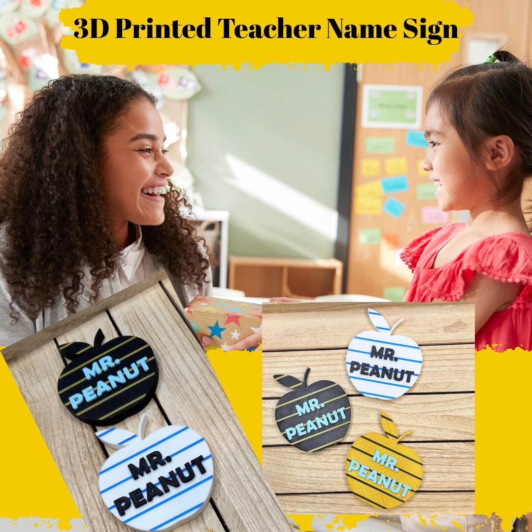 Personalized Teacher Name Plate, 3D Printed Apple Shaped Name Plate, 3D ...