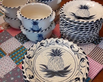 Hand Painted Pineapple Dinnerware: Folk Art Replacement Pieces