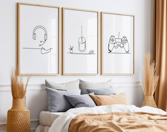 Gaming Art | Minimalist | Printable Set of 3 | Gaming Room | Home Decor | Wall Art | Gift | Living Room | Digital | One line | Fine Line