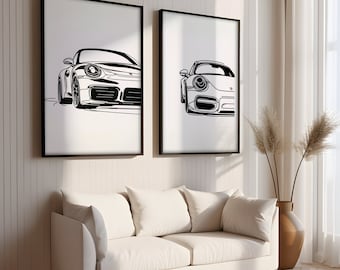 Porsche Cars | Minimalist | Printable Set of 2 | Vehicle Poster | Boy Nursery Decor | Car Prints | Nursery | Gamer Gift | Digital