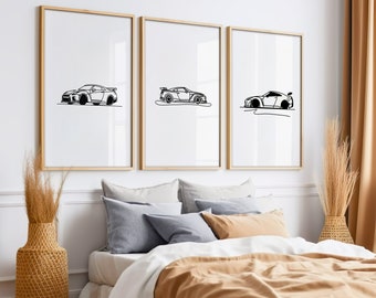 GTR Cars | Minimalist | Printable Set of 3 | Vehicle Poster | Boy Nursery Decor | Car Prints | Nursery | Gamer Gift | Digital | Race Car