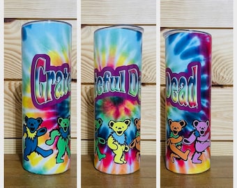 GRATEFUL DEAD Tye Dye Collage Inspired-20oz Stainless Tumbler-Huge Collage collection--Bears- Dead Head--Great Item!