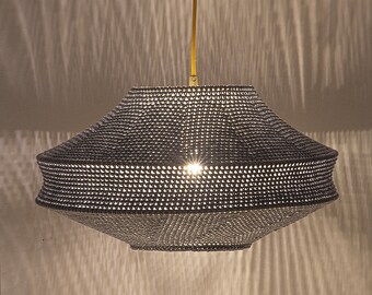 Crochet Lampshade: Bohemian Pendant Lighting, Upcycled Yarn Decor
