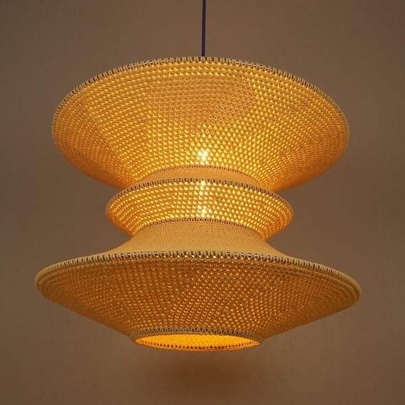 Crochet Pendant Light: Bohemian Yarn Lampshade, Sustainable Lighting