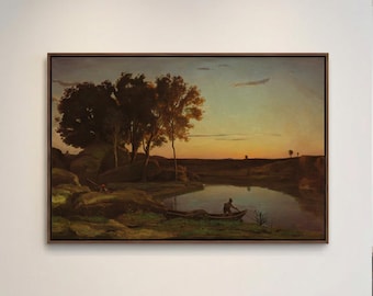 Jean-Baptiste-Camille Corot Print | Landscape with Lake and Boatman