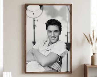 Vintage Elvis Presley Black & White Studio Portrait Poster – The King Rock n Roll Print