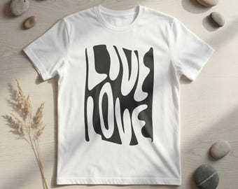 Live Love Graphic Tee - 70s Retro Liquid Groovy Typography Unisex Shirt