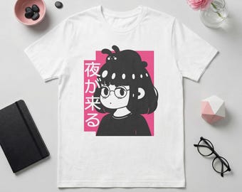 Japanese Anime T-Shirt - Night Comes  Bunny Girl - Unisex Soft Goth Kawaii Streetwear