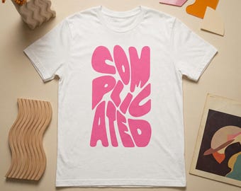 Wavy "Complicated" Graphic Tee - Y2K Pink Letter Print