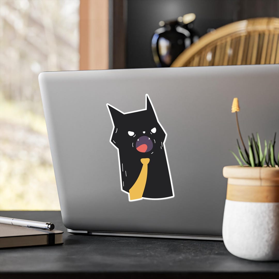 Business Cat Vinyl Decal - Shouting Cat Head With Tie, Kiss Cut Sticker ...
