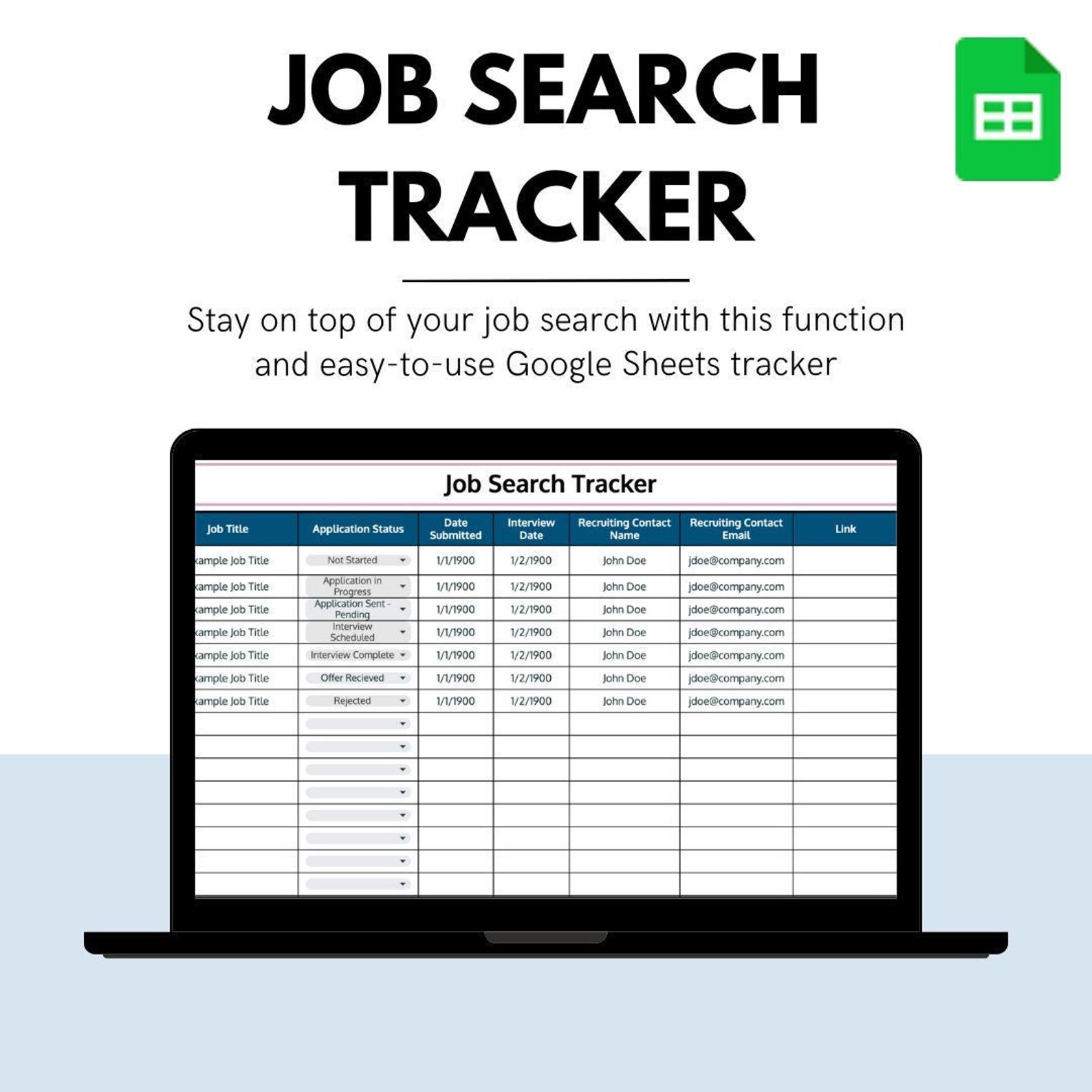 Job Tracker Spreadsheet - Google Sheets Template - Etsy