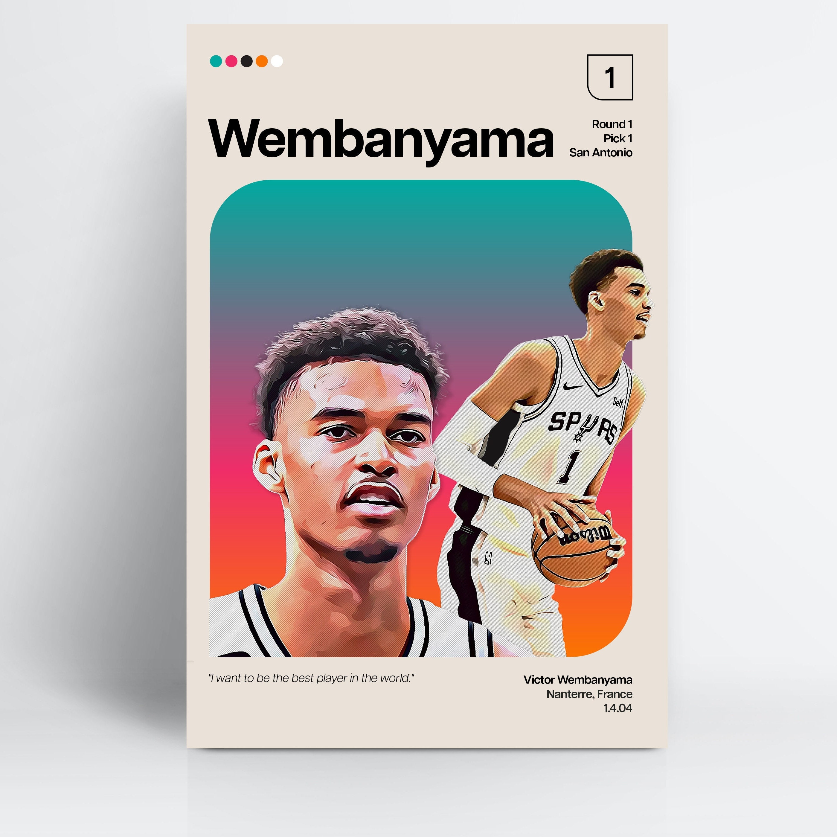 Basketball Poster, Victor Wembanyama, San Antonio Spurs, NBA Poster