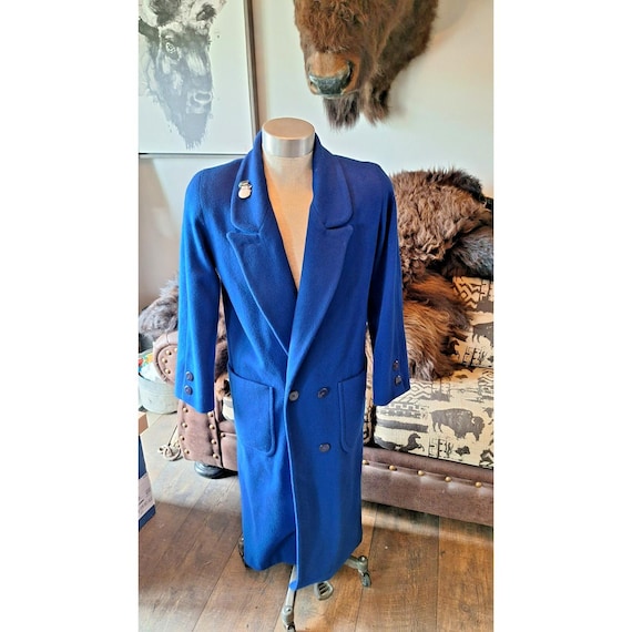 Vintage 80s Billi by Billycoat Long Wool Trench Pea Coat Royal